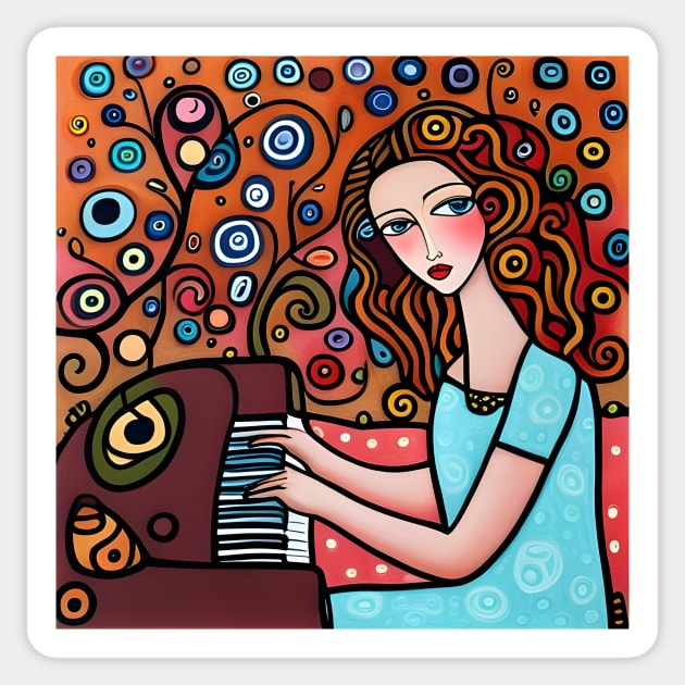 Young woman playing a Piano Sticker by Colin-Bentham